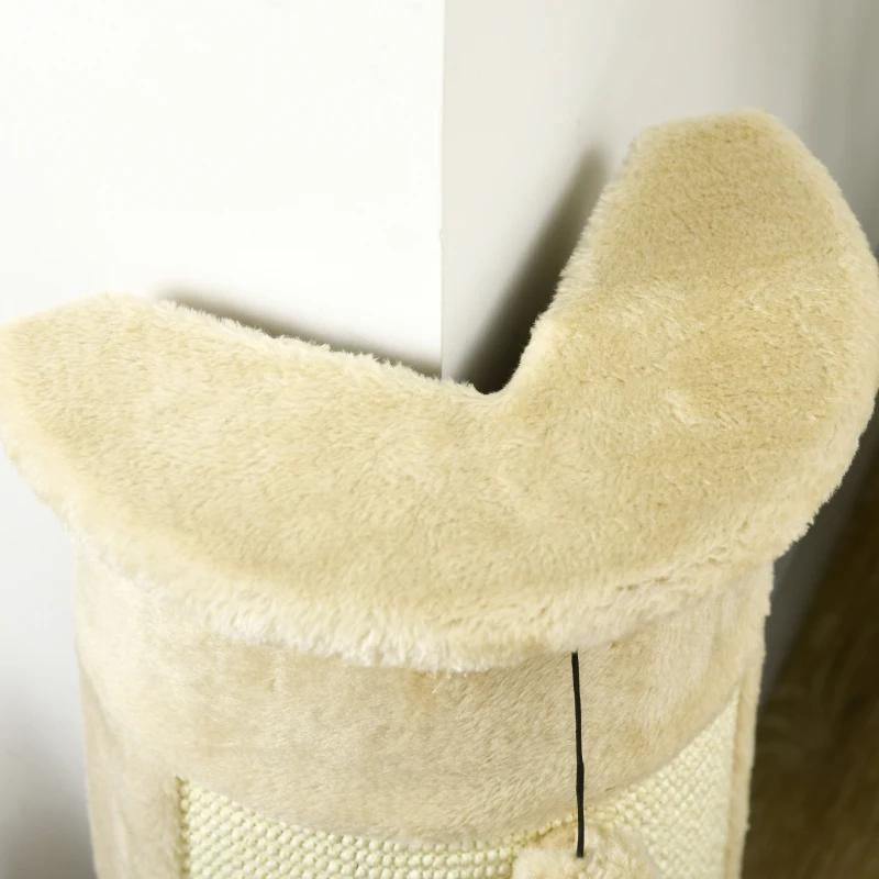 PawHut Copac de Zgariat pentru Pisici de Pana la 5kg cu 2 Mingi, Covoras din Sisal si  Tapiterie din Plus, 34x25.5x58cm, Bej
