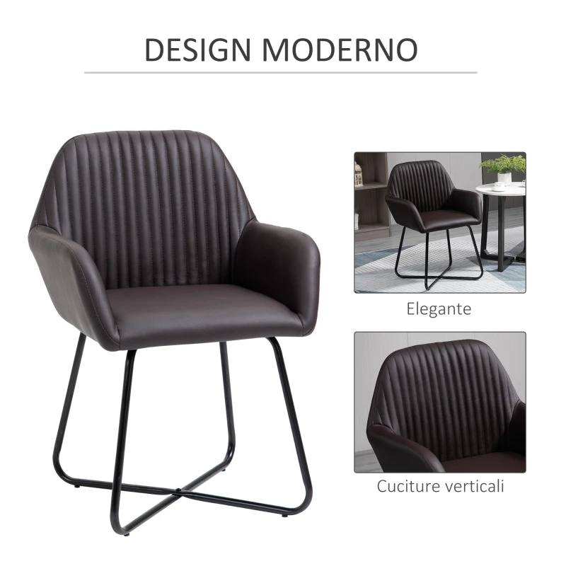 Homcom Set 2 Scaune 60×56,5×85 cm – Piele Sintetica Maro, Design Modern