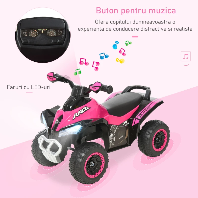 HOMCOM ATV pentru copii Ride-on cu impingere cu lumini și sunete, 18-36 luni(m-4)