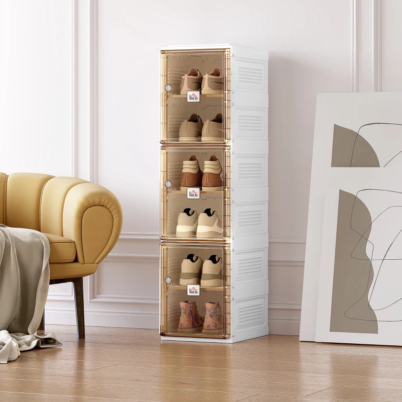 HOMCOM Mueble Zapatero Plegable Organizador de Zapatos con 6 Estantes para Entrada Pasillo Dormitorio 27x34x100cm Blanco