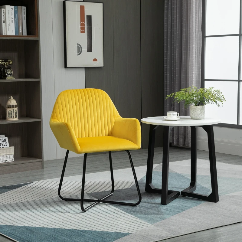 HOMCOM Velvet-Feel Plisse Back Accent Chair - Yellow