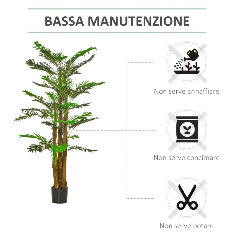 HOMCOM Palma Artificiale in Vaso con 42 Foglie, Pianta Finta Realistica per Interno ed Esterno, 185cm