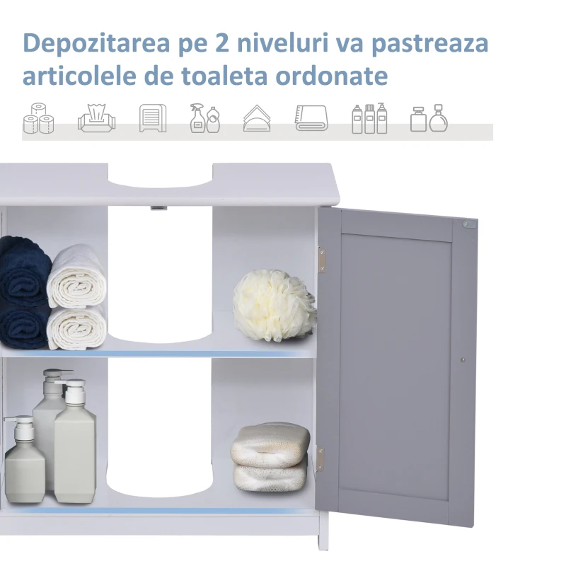 kleankin Dulap sub Chiuveta de Baie 2 Usi si Etajera Reglabila din MDF 60x30x60cm(m-5)