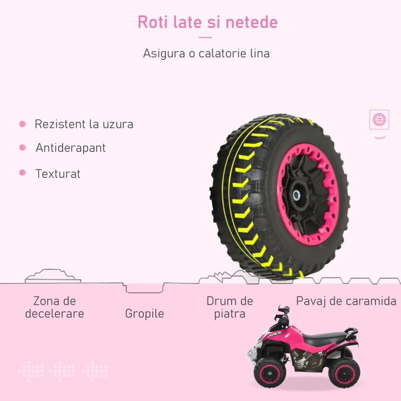 HOMCOM ATV pentru copii Ride-on cu impingere cu lumini și sunete, 18-36 luni(m-6)