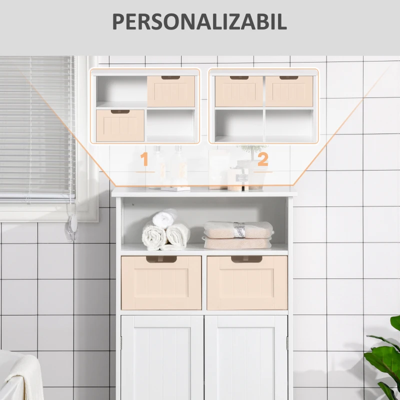 Kleankin Mobila Baie Multifunctionala – Dulap+Etajera+2 Sertare, Alb(m-6)
