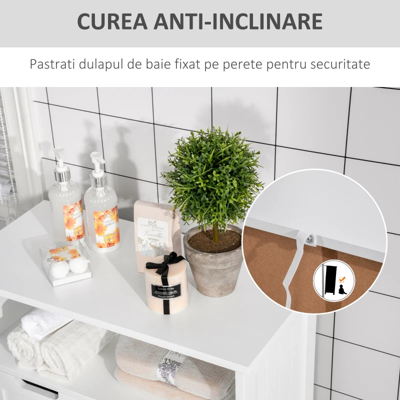 Kleankin Mobila Baie Multifunctionala – Dulap+Etajera+2 Sertare, Alb(m-7)