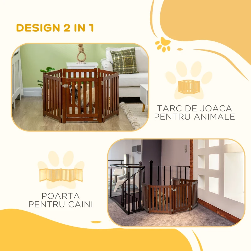 PawHut Tarc cu 6 panouri pentru animale de companie pentru caini de dimensiuni XS S, pliabil cu blocare, pentru utilizare in interior