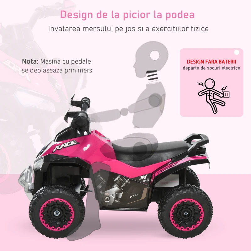 HOMCOM ATV pentru copii Ride-on cu impingere cu lumini și sunete, 18-36 luni(m-5)