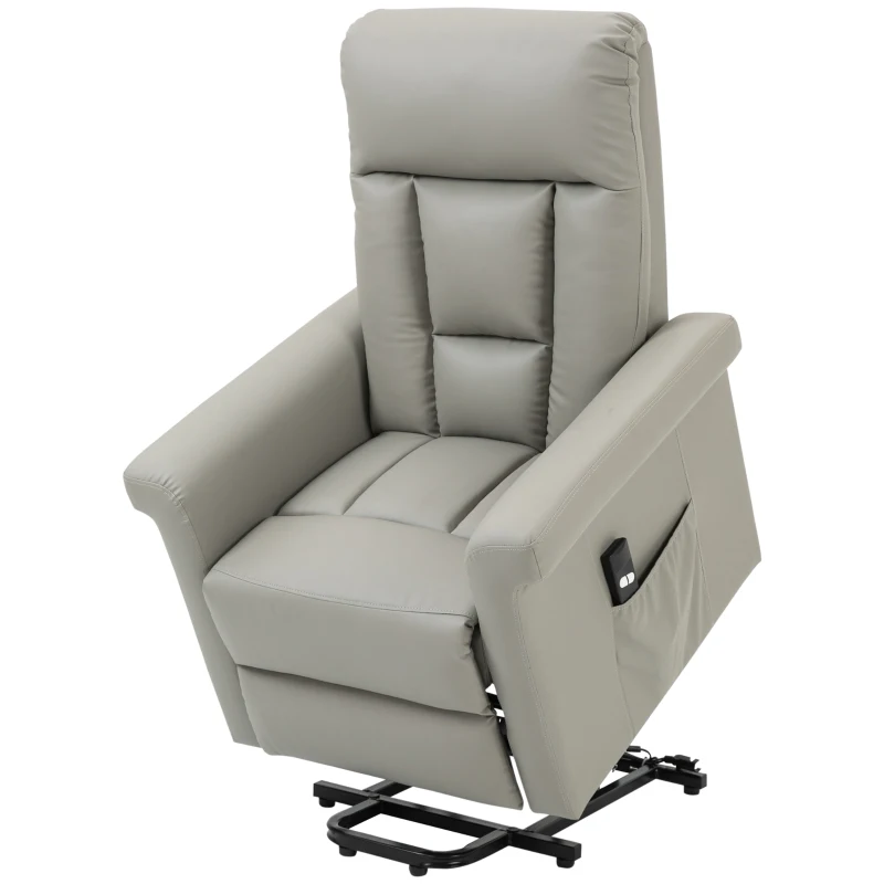 HOMCOM Power Lift Chair, PU Leather Recliner Sofa Chair for Elderly with Remote Control, Side Pocket, Grey