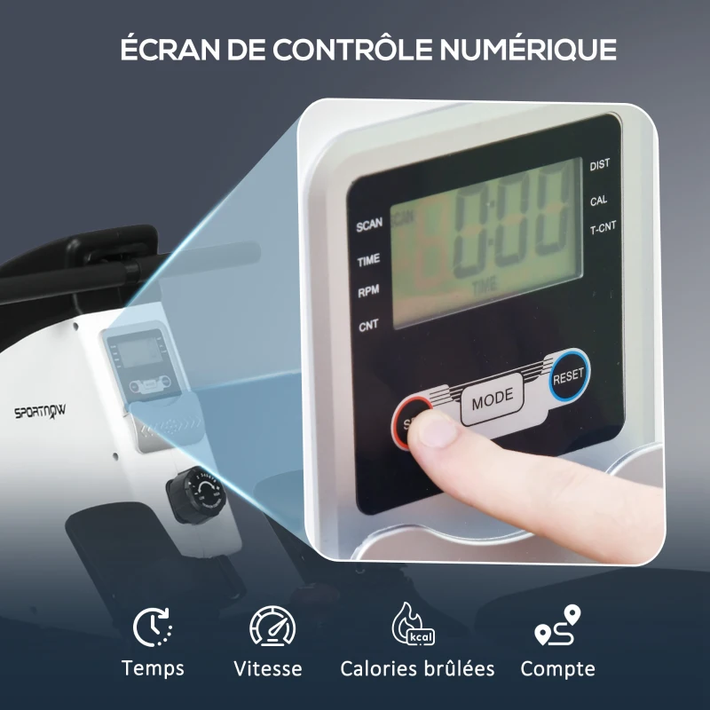 SPORTNOW Rameur d'appartement pliable 8 niveaux de résistance magnétique écran LCD Multifonction acier noir blanc