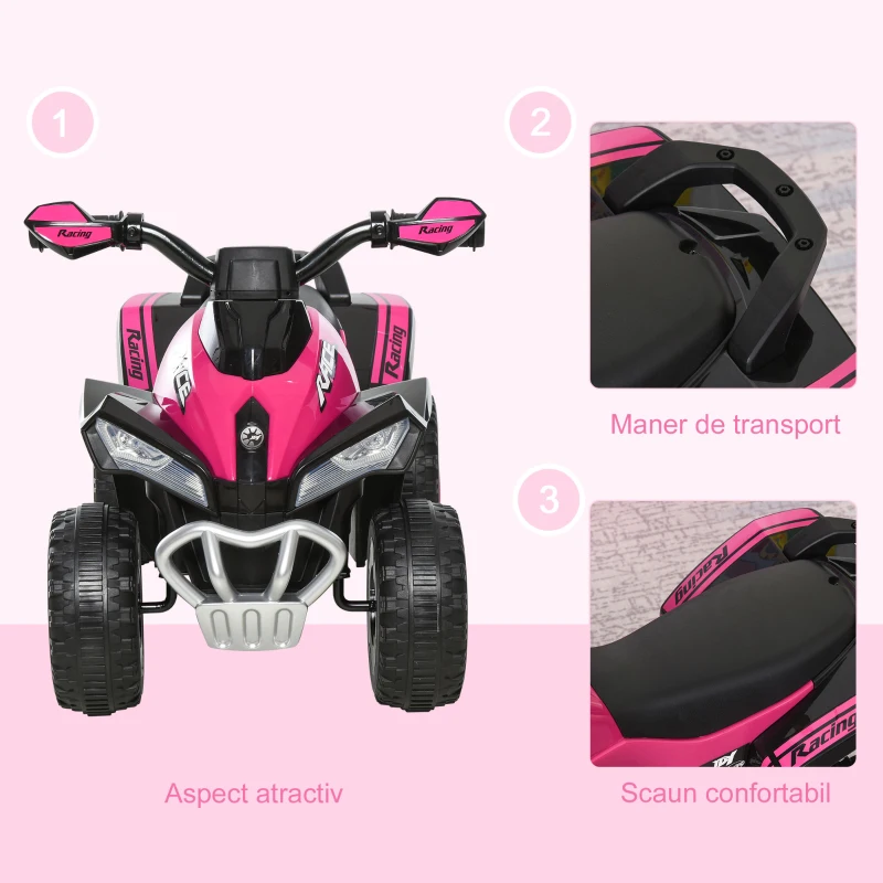 HOMCOM ATV pentru copii Ride-on cu impingere cu lumini și sunete, 18-36 luni(m-7)