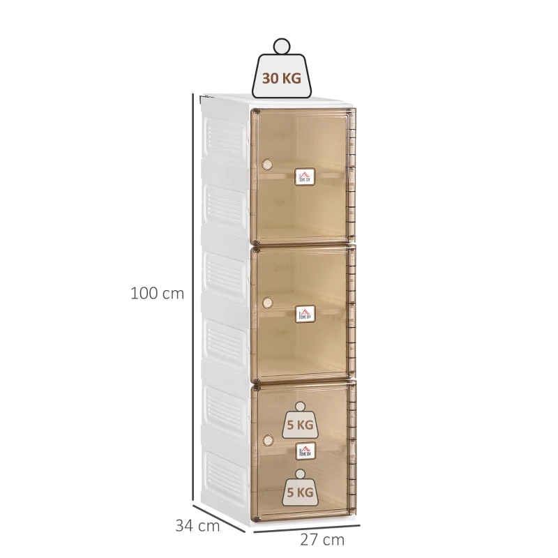HOMCOM Móvel Sapateiro Dobrável Organizador de Sapatos com 3 Portas Magnéticas 3 Prateleiras para 6 Pares de Sapatos para Entrada Corredor Dormitório 27x34x99cm Branco e Marrom