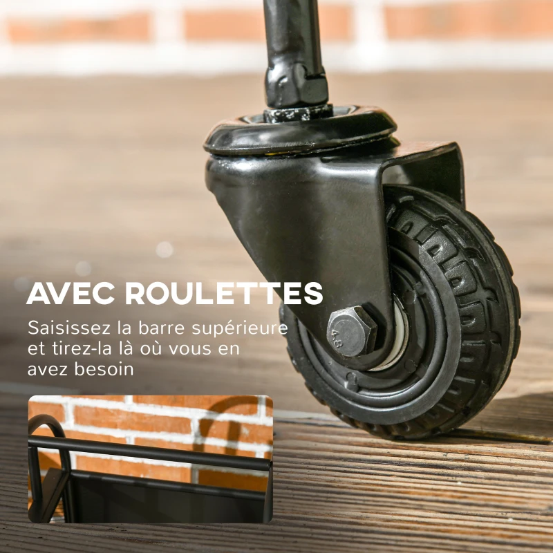 Outsunny Range-bûches porte bûches sur roulettes avec accessoires pelle balai et tisonnier 37,5 x 37,5 x 80 cm noir