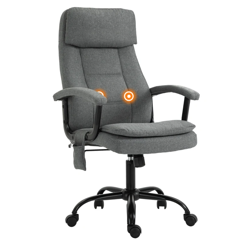 Vinsetto Office Chair, Linen Fabric Desk Chair with 2 Point Massage in Lumbar, Adjustable Height, Rolling Wheels, Grey