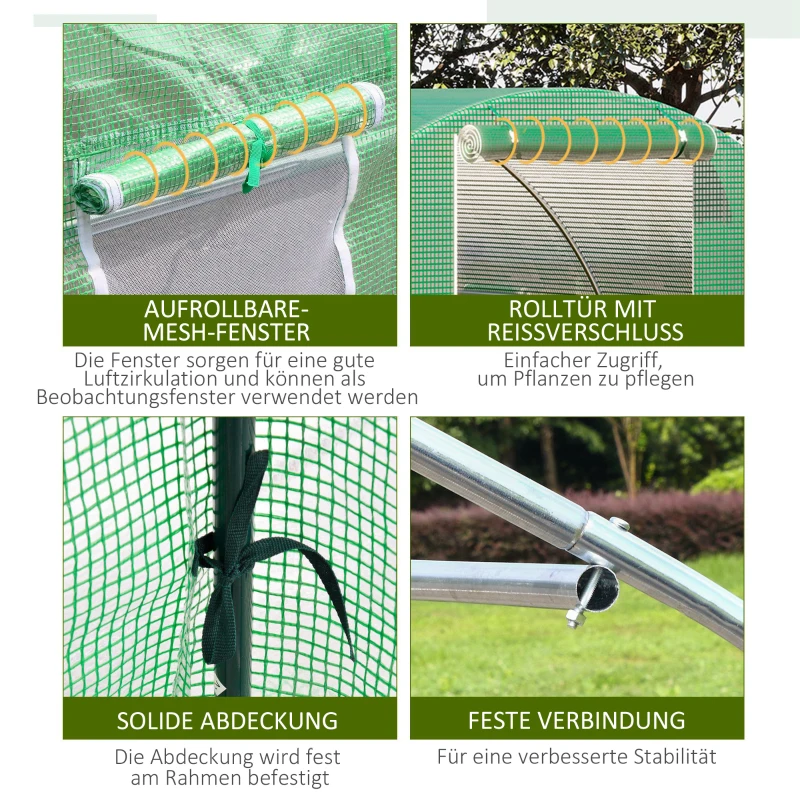Outsunny Foliengewächshaus begehbares Polytunnel 3 x 3 m Gewächshaus mit 4 Fenster Treibhaus Frostschutz Stahlrohr Dunkelgrün