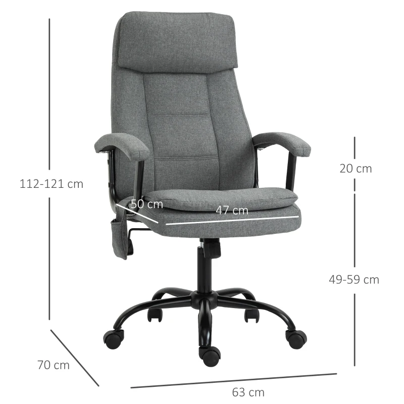 Vinsetto Office Chair, Linen Fabric Desk Chair with 2 Point Massage in Lumbar, Adjustable Height, Rolling Wheels, Grey