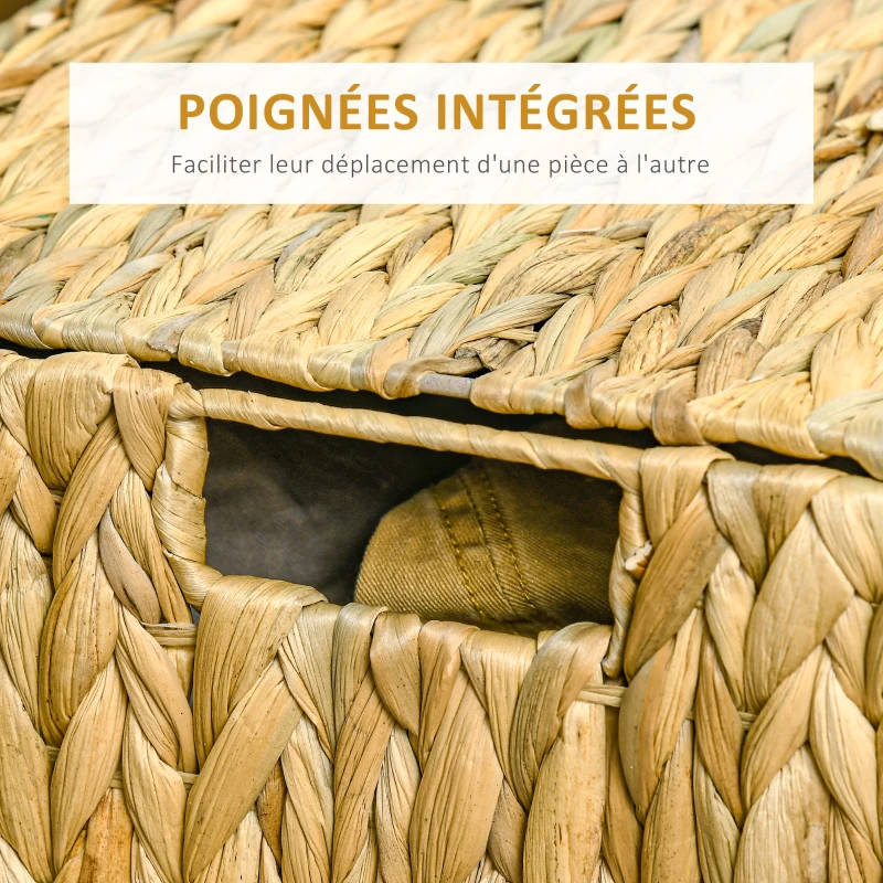 HOMCOM Lot de 2 boites de rangement en jacinthe d'eau avec couvercle et poignées 2 tailles différentes design bohème naturel