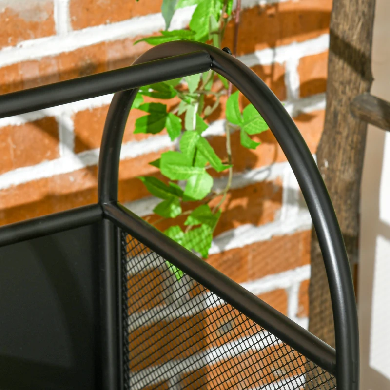 Outsunny Range-bûches porte bûches sur roulettes avec accessoires pelle balai et tisonnier 37,5 x 37,5 x 80 cm noir