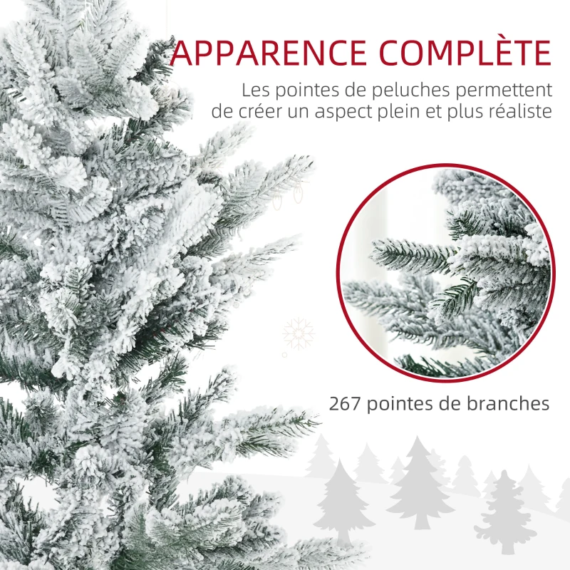 HOMCOM Sapin de Noël artificiel, pin naturel enneigé 267 branches de neige ouverture automatique base en acier 135 cm vert