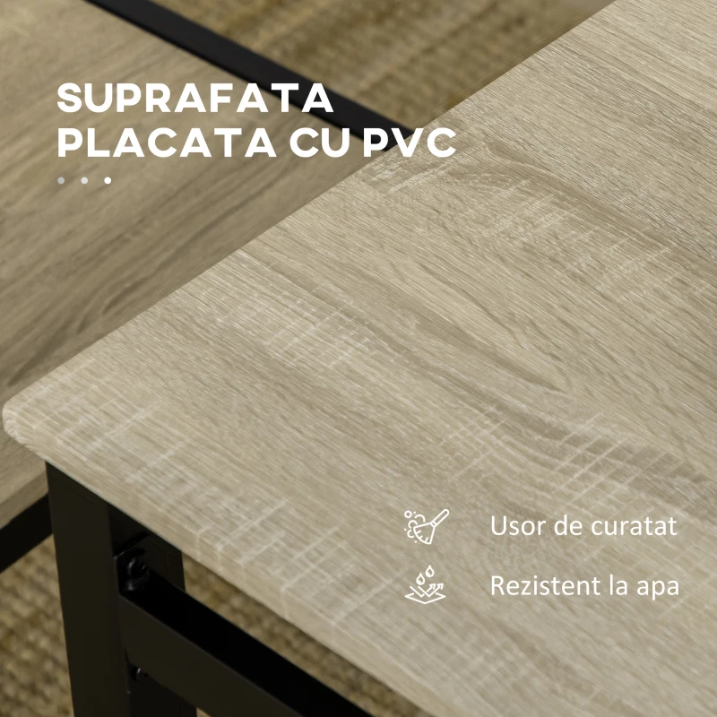 HOMCOM Set de masa din 5 Piese cu 1 masa dreptunghiulara 100x63x76.5 cm si 4 Scaune 45x40x82 cm, din otel si MDF, Negru si lemn natural