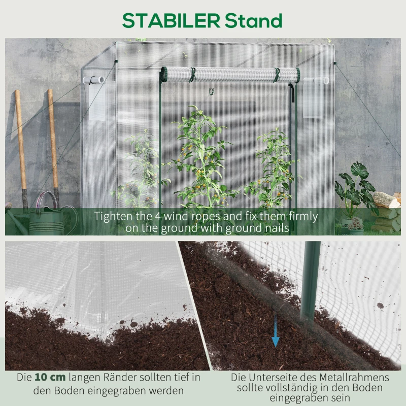 Outsunny Szklarnia z bocznym oknem, rolkowymi drzwiami, wiatroodporna, stalowa rama, plandeka z tworzywa sztucznego, biały, 200 x 68 x 196 cm