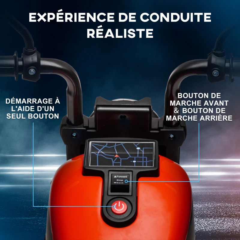 HOMCOM Moto électrique pour enfants 3 km/h 6V avec phare LED 2 roues d'entraînement de 18 à 36 mois avec moteur puissant rouge