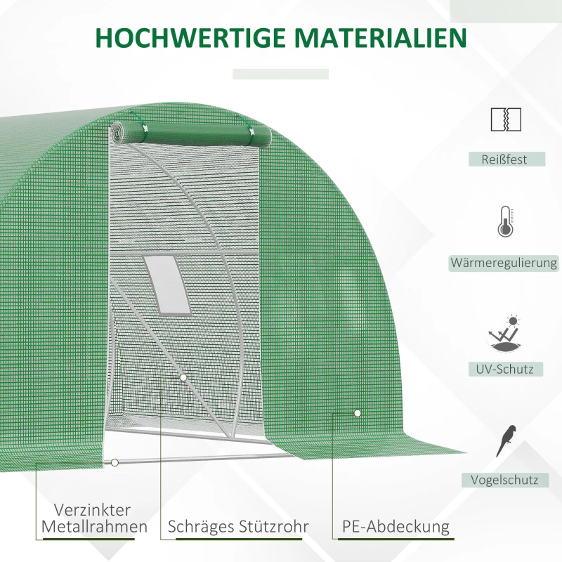Outsunny Foliengewächshaus begehbares Polytunnel 3 x 3 m Gewächshaus mit 4 Fenster Treibhaus Frostschutz Stahlrohr Dunkelgrün