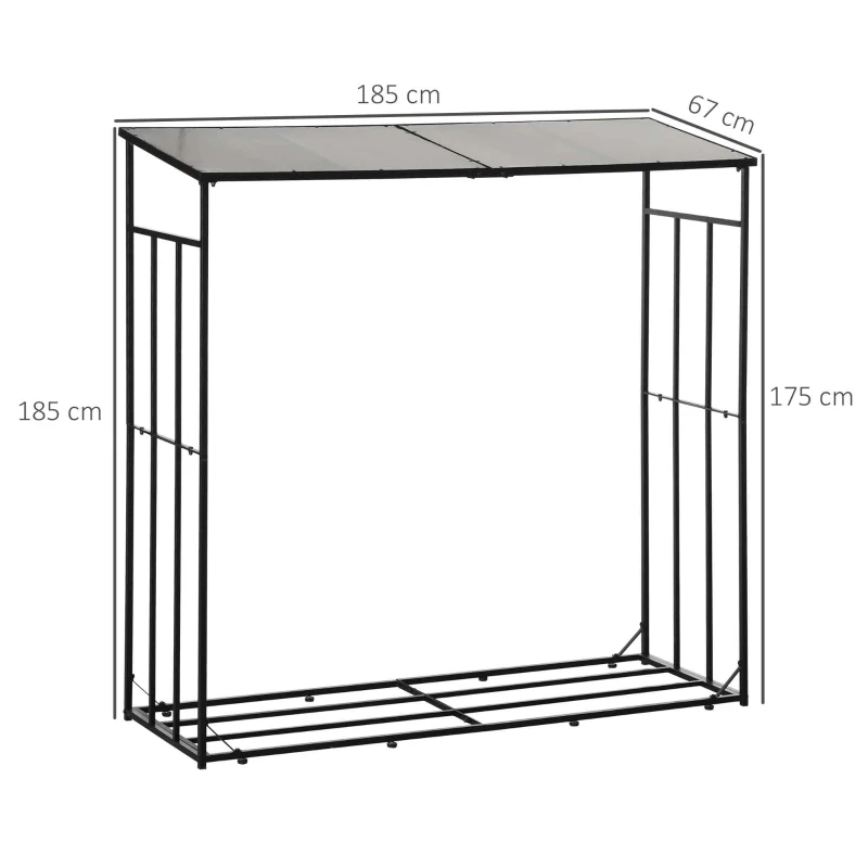 Outsunny Abri-bûches support pour bois de chauffage range-bûches en métal et polycarbonate 185 x 67 x 185 cm noir