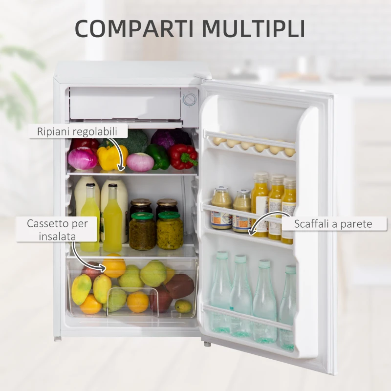HOMCOM Frigorifero Piccolo 91L Monoporta Reversibile con Congelatore e Temperatura Regolabile, Bianco