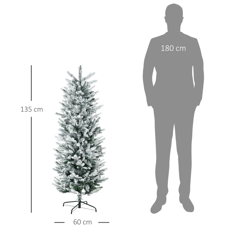 HOMCOM Sapin de Noël artificiel, pin naturel enneigé 267 branches de neige ouverture automatique base en acier 135 cm vert