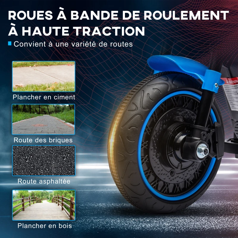 HOMCOM Moto électrique pour enfants 3 km/h 6V avec phare LED 2 roues d'entraînement de 18 à 36 mois avec moteur puissant bleu