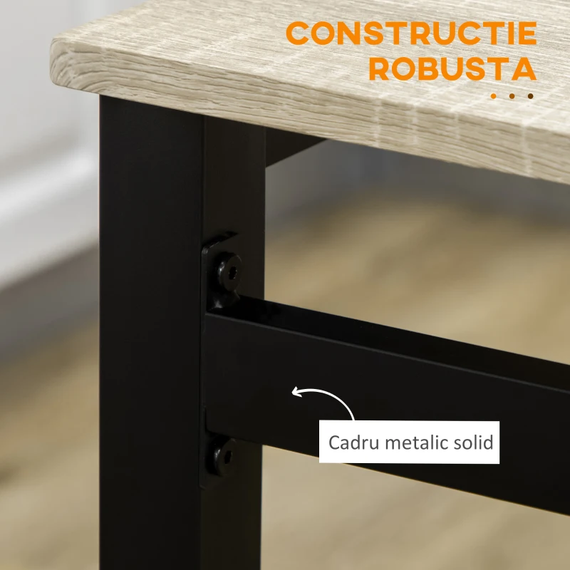 HOMCOM Set de masa din 5 Piese cu 1 masa dreptunghiulara 100x63x76.5 cm si 4 Scaune 45x40x82 cm, din otel si MDF, Negru si lemn natural