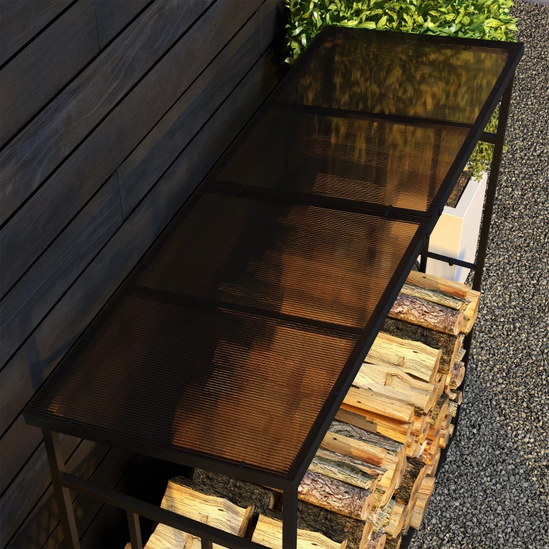 Outsunny Abri-bûches support pour bois de chauffage range-bûches en métal et polycarbonate 185 x 67 x 185 cm noir