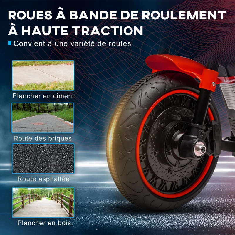 HOMCOM Moto électrique pour enfants 3 km/h 6V avec phare LED 2 roues d'entraînement de 18 à 36 mois avec moteur puissant rouge