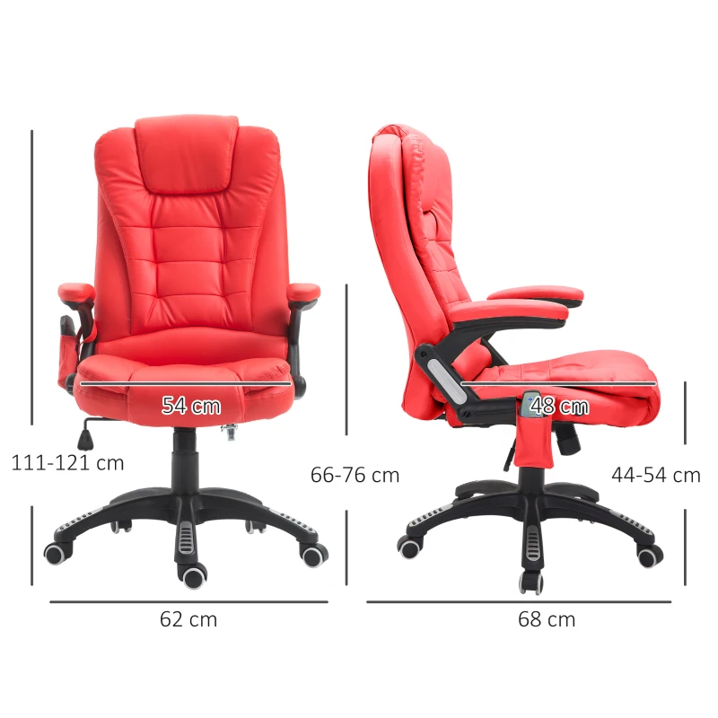 HOMCOM 6-Point Massage Office Chair with Seat Heated for Home Office, PU Leather High Back Executive Desk Chair with Adjustable Height and 360° Swivel for Work Study, Red