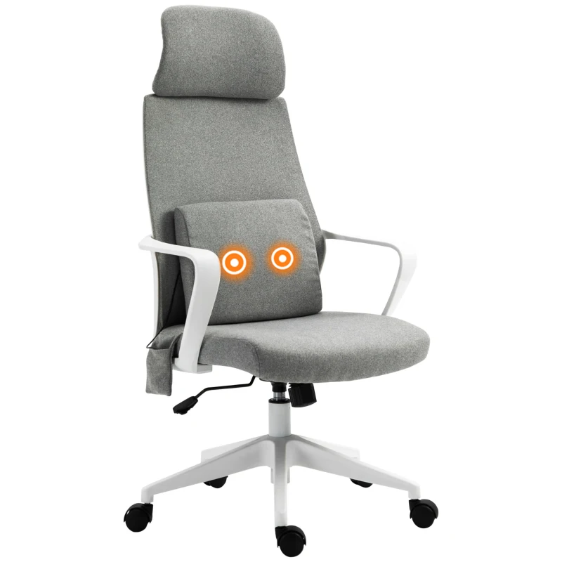 Vinsetto Office Chair, Fabric Desk Chair, Computer Gaming Chair with 2 Points Massage Lumbar Pillow, Adjustable Headrest and Seat Height, Rolling Swivel Wheels for Home Work Study, Grey