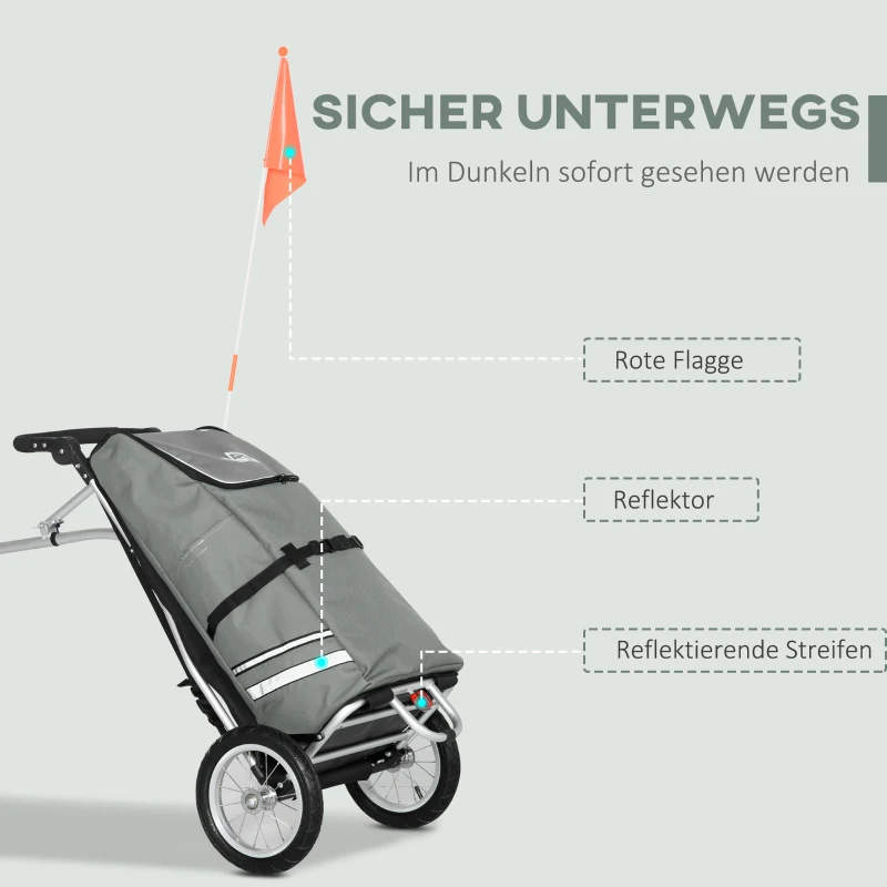 HOMCOM 3-in-1 Boodschappentrolley Winkelwagen Fietsaanhanger Steekwagen, 53 x 43 x 110cm, Grijs+Zilver(m-7)