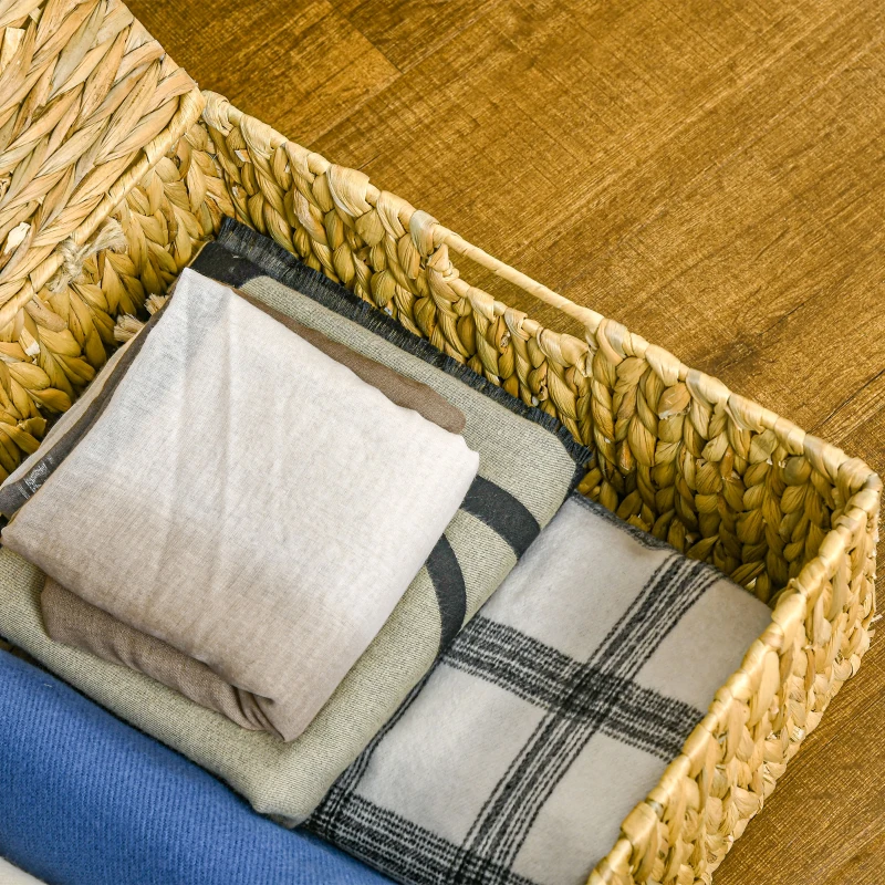 HOMCOM Lot de 2 boites de rangement en jacinthe d'eau avec couvercle et poignées 2 tailles différentes design bohème naturel