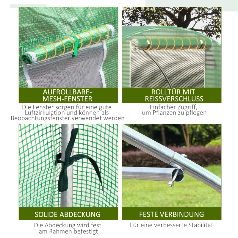 Outsunny Foliengewächshaus begehbares Polytunnel 4,5 x 3 m Gewächshaus mit 6 Fenster Treibhaus Frostschutz Stahlrohr Dunkelgrün