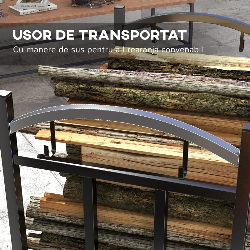 Outsunny Suport de Lemne de Foc cu 3 Niveluri, Utilizati  Separat /in Combinatie, Raft de Depozitare a Bustenilor de Stivuire a Bustenilor, cu carlige de Agatat pentru Unelte, Negru