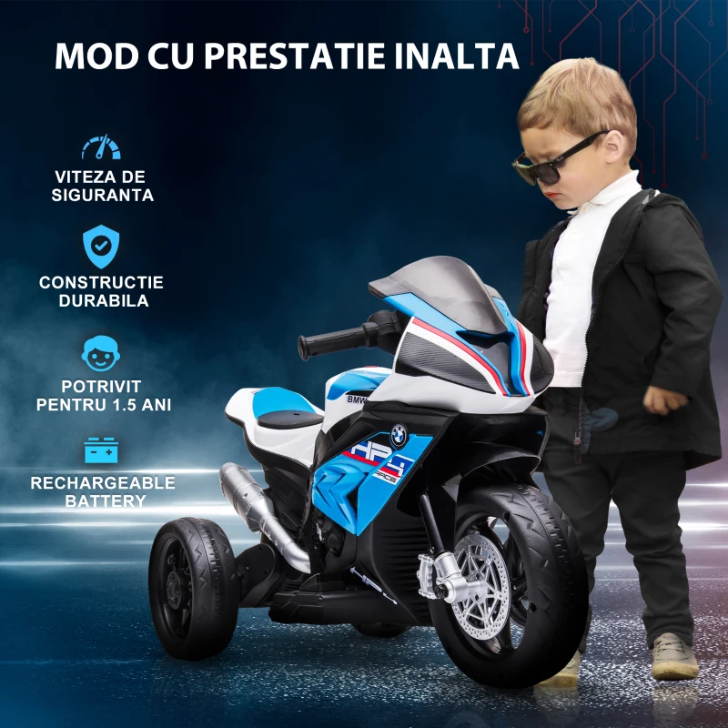 Homcom Motocicleta BMW HP4 – 6V, 3 Roti, Cu Licenta pentru Copii