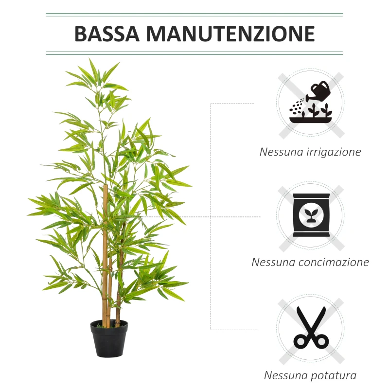 Outsunny Set 2 Piante di Bambù Artificiali in Vaso da 120cm per Interni ed Esterni