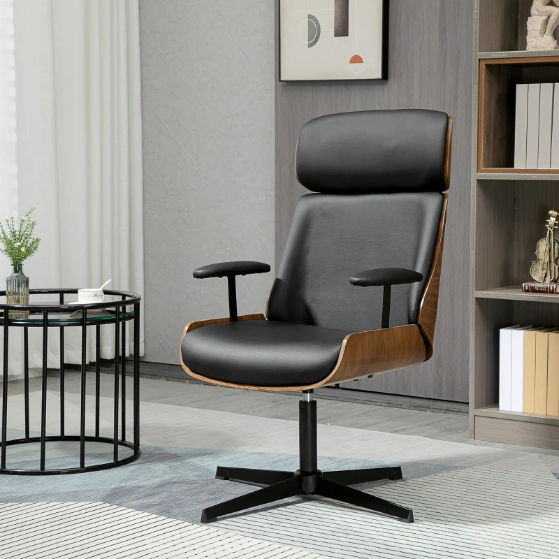 HOMCOM Sedia per Scrivania con Schienale in Legno e Seduta in Pelle PU Traspirante e Imbottita, 62x76.5x105 cm, Nera