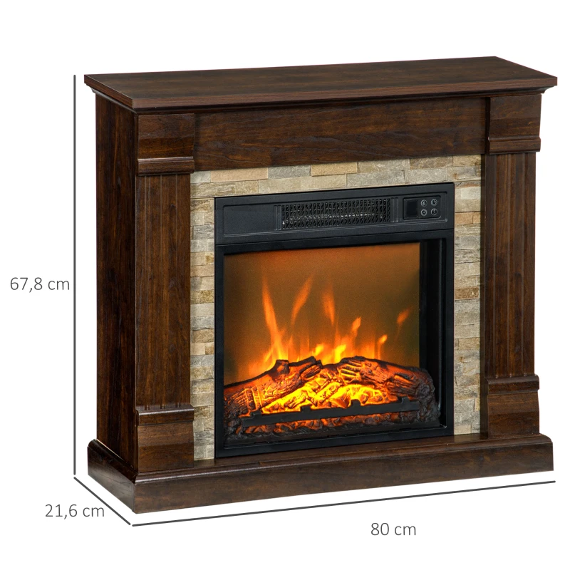 HOMCOM Lareira Elétrica 1800W com Efeito de Chama Realista e Proteção Contra Superaquecimento 80x21,6x67,8 cm Marrom
