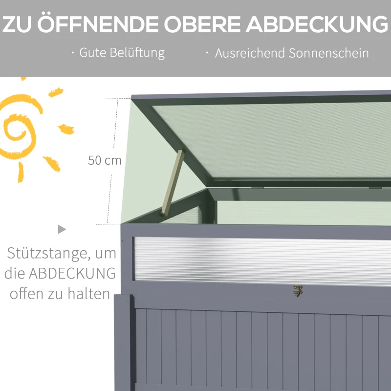 Outsunny Hochbeet Holz mit Frühbeet 2-in1 Gewächshaus Tomatenhaus Gemüsebeet Kräuterbeet Pflanzkasten für Garten Balkon und Terrasse Polycarbonat Grau 120 x 54 x 112/122 cm
