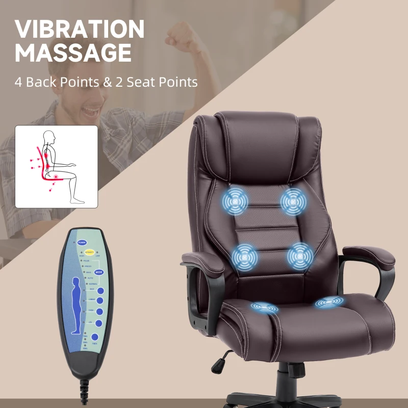 Vinsetto 6 Points Vibration Massage Executive Office Chair Extra Padded Swivel Ergonomic High Back Desk Chair, Brown