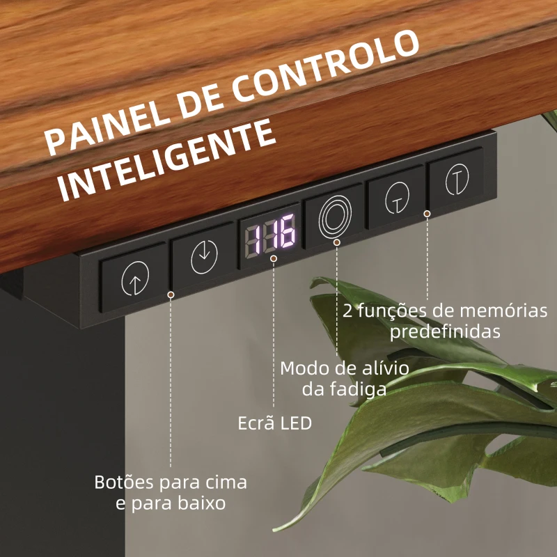 Vinsetto Secretária Elétrica de Pé Secretária Elevatória com Altura Ajustável Função de Memória 120x60x73-118 cm Marrom