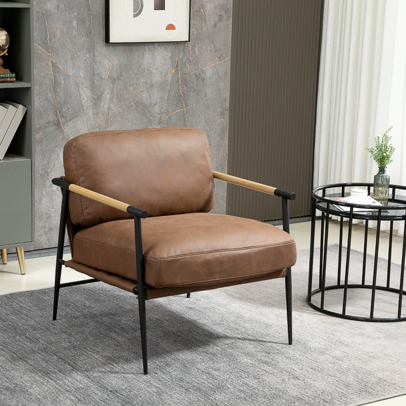 HOMCOM Poltroncina Imbottita Stile Industriale in Similpelle e Acciaio, 72x76x80cm, Marrone