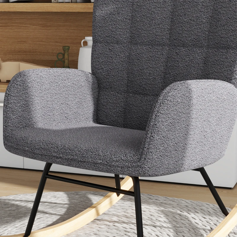 HOMCOM Berber Fleece Nursery Glider Rocker for Nursing, Wingback Rocking Chair for Living Room, Dark Grey(m-7)