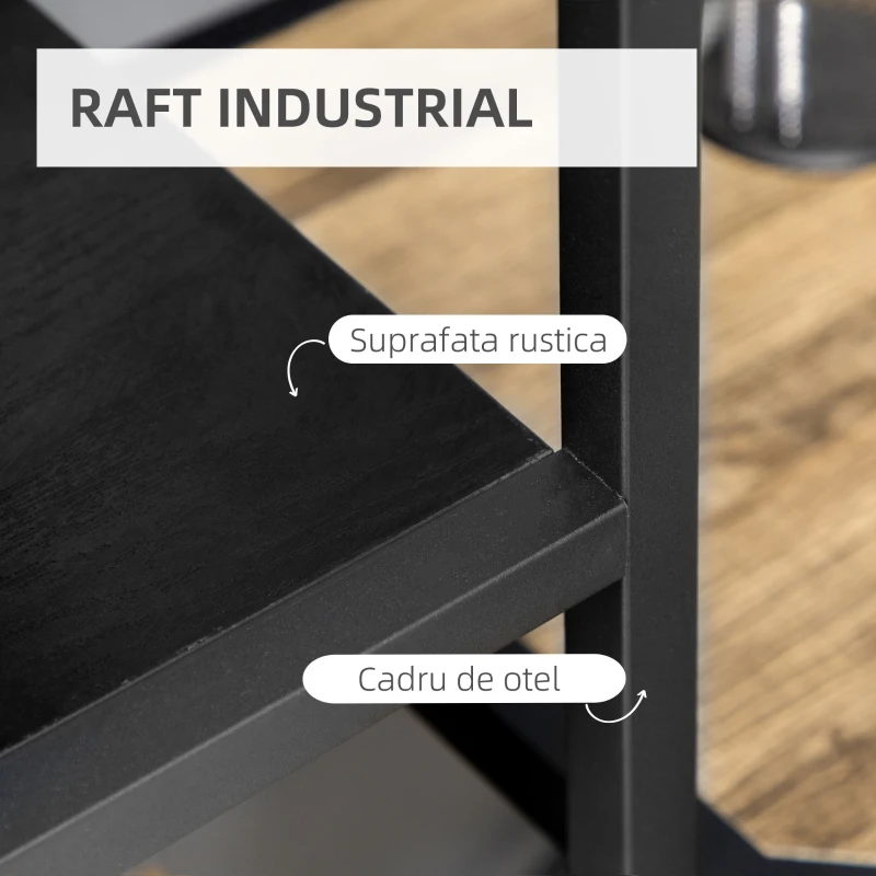 HOMCOM Biblioteca cu 7 nivele din PAL si otel pentru sufragerie, dormitor si birou, 83x34x180 cm, negru
